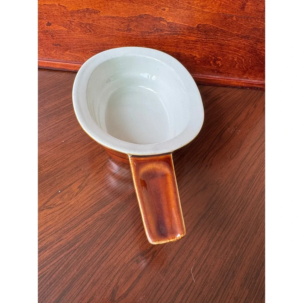 Hall China Don Stakups Brown Drip Glaze Oval handled Baker Dish Vintage